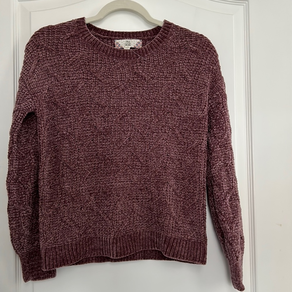 Pink Rose Chenille Cable Knit Purple Sweater- Size XS